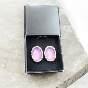 Sterling Silver 925 Lavender Oval Stud Earrings Purple Stone Jewelry Vintage 90s